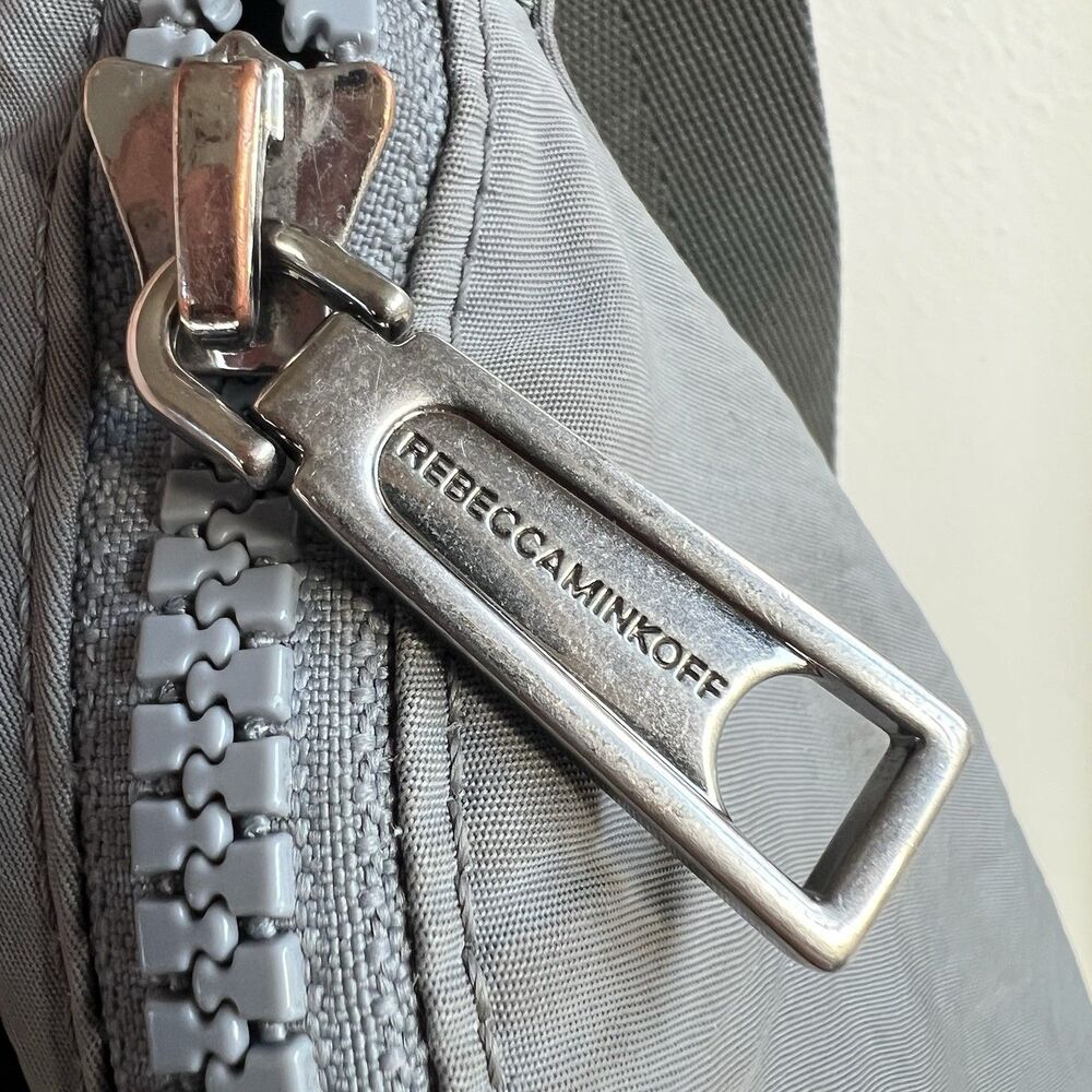 Rebecca Minkoff womens Fanny Pack Nylon Leather Accent Belt Bag Chrome Clip Gray - Picture 5 of 9